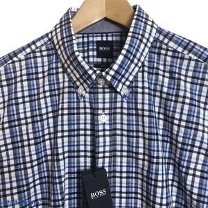 BOSS Hugo Boss LS Check Slim Fit Shirt 100% Cotton Medium Blue Size XXL $128